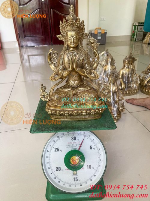 Tượng Phật Quan Âm Tứ Thủ Bằng Đồng Mật Tông Cao 30cm