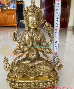 Tượng Phật Quan Âm Tứ Thủ Bằng Đồng Mật Tông Cao 30cm