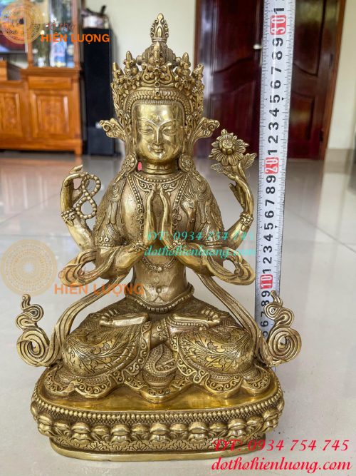 Tượng Phật Quan Âm Tứ Thủ Bằng Đồng Mật Tông Cao 30cm