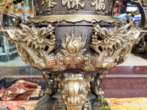 Quả Đỉnh Bằng Đồng Rồng Nổi Cao 70cm Thờ Cúng