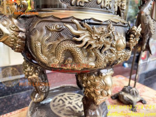 Quả Đỉnh Bằng Đồng Rồng Nổi Cao 70cm Thờ Cúng