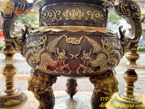 Quả Đỉnh Bằng Đồng Rồng Nổi Cao 70cm Thờ Cúng