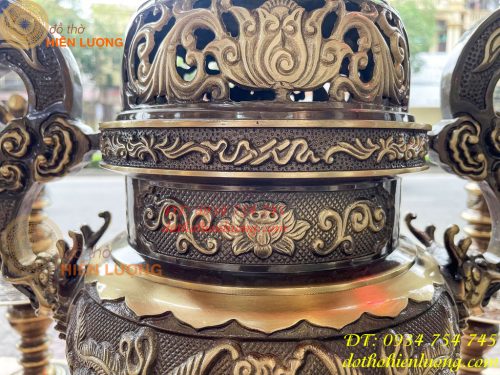 Quả Đỉnh Bằng Đồng Rồng Nổi Cao 70cm Thờ Cúng