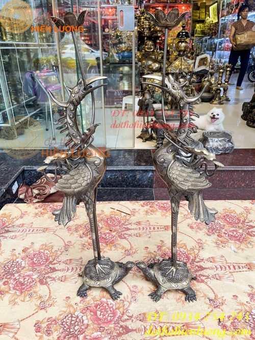 Đôi Hạc Cao 72cm Bằng Đồng Thờ Cúng Màu Hai Công Nghệ