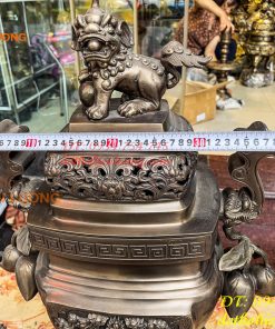 Bộ Ngũ Sự Đỉnh Vuông Cao 70cm Bằng Đồng Hun Giả Cổ