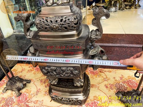 Bộ Ngũ Sự Đỉnh Vuông Cao 70cm Bằng Đồng Hun Giả Cổ