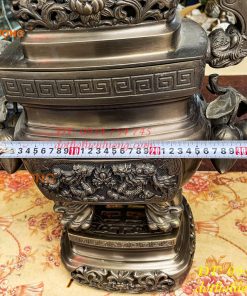 Bộ Ngũ Sự Đỉnh Vuông Cao 70cm Bằng Đồng Hun Giả Cổ