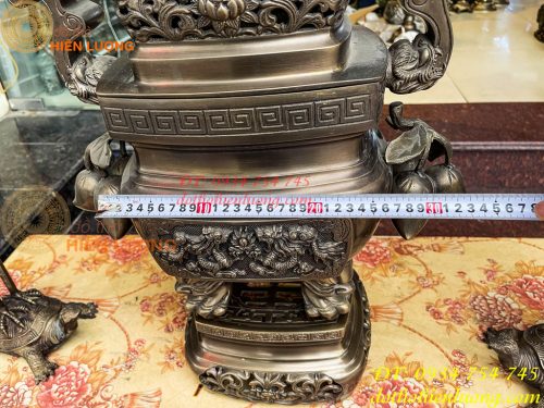 Bộ Ngũ Sự Đỉnh Vuông Cao 70cm Bằng Đồng Hun Giả Cổ