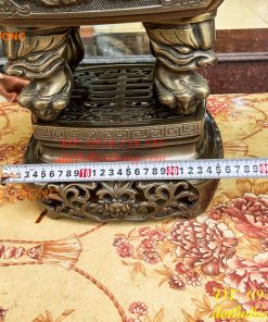 Bộ Ngũ Sự Đỉnh Vuông Cao 70cm Bằng Đồng Hun Giả Cổ