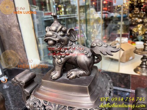 Bộ Ngũ Sự Đỉnh Vuông Cao 70cm Bằng Đồng Hun Giả Cổ