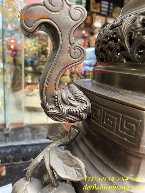 Bộ Ngũ Sự Đỉnh Vuông Cao 70cm Bằng Đồng Hun Giả Cổ