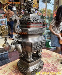 Bộ Ngũ Sự Đỉnh Vuông Cao 70cm Bằng Đồng Hun Giả Cổ