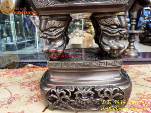 Bộ Ngũ Sự Đỉnh Vuông Cao 70cm Bằng Đồng Hun Giả Cổ