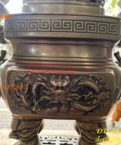 Bộ Ngũ Sự Đỉnh Vuông Cao 70cm Bằng Đồng Hun Giả Cổ