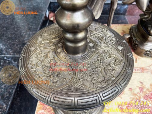 Bộ Ngũ Sự Đỉnh Vuông Cao 70cm Bằng Đồng Hun Giả Cổ