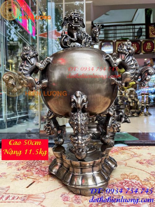 Đỉnh Thất Lân Vờn Cầu Bằng Đồng Hun Trơn