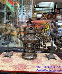 Bộ Ngũ Sự Đỉnh Hoa Sòi Cao 75cm Bằng Đồng Hun