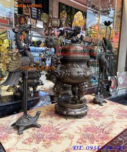 Bộ Ngũ Sự Đỉnh Hoa Sòi Cao 75cm Bằng Đồng Hun