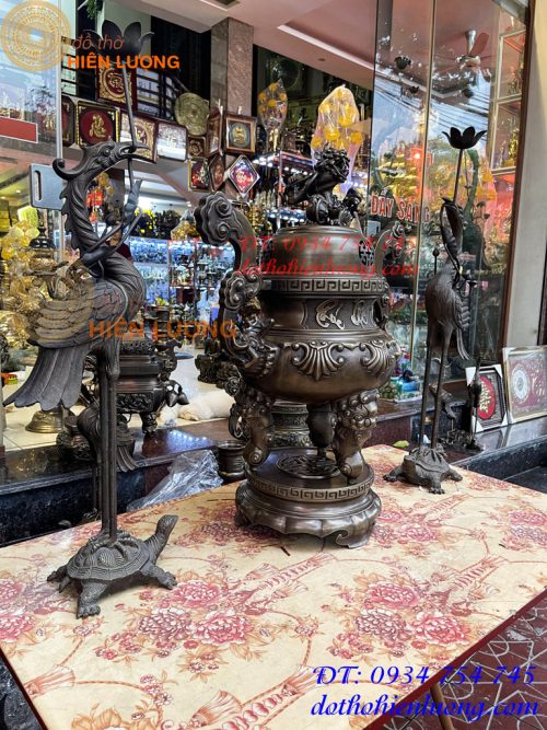 Bộ Ngũ Sự Đỉnh Hoa Sòi Cao 75cm Bằng Đồng Hun