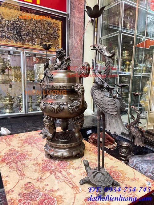 Bộ Ngũ Sự Đỉnh Hoa Sòi Cao 75cm Bằng Đồng Hun