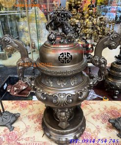 Bộ Ngũ Sự Đỉnh Hoa Sòi Cao 75cm Bằng Đồng Hun