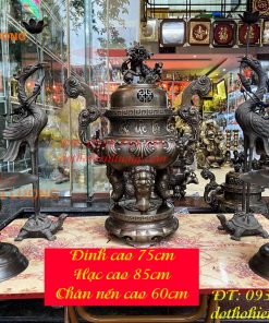 Bộ Ngũ Sự Đỉnh Hoa Sòi Cao 75cm Bằng Đồng Hun