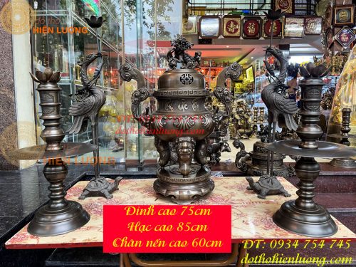 Bộ Ngũ Sự Đỉnh Hoa Sòi Cao 75cm Bằng Đồng Hun