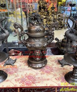 Bộ Ngũ Sự Đỉnh Hoa Sòi Cao 75cm Bằng Đồng Hun