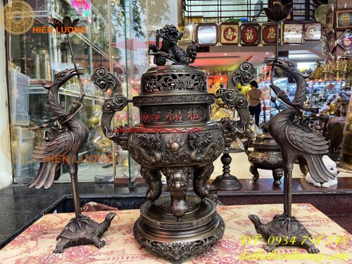 Bộ Tam Sự Đỉnh Cao 75cm Rồng Nổi Bằng Đồng Hun