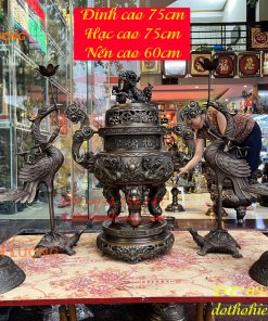 Bộ Ngũ Sự Đỉnh Cao 75cm Rồng Nổi Bằng Đồng Hun