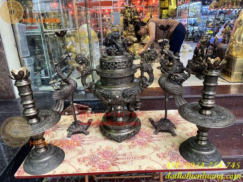 Bộ Ngũ Sự Đỉnh Cao 75cm Rồng Nổi Bằng Đồng Hun