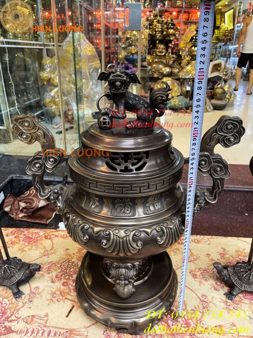 Bộ Ngũ Sự Đỉnh Sòi Cao 65cm Màu Hun Bằng Đồng Giả Cổ