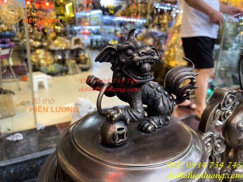 Bộ Ngũ Sự Đỉnh Sòi Cao 65cm Màu Hun Bằng Đồng Giả Cổ