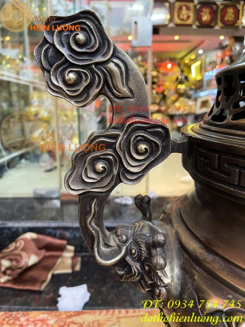 Bộ Ngũ Sự Đỉnh Sòi Cao 65cm Màu Hun Bằng Đồng Giả Cổ