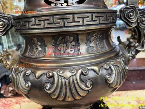 Bộ Ngũ Sự Đỉnh Sòi Cao 65cm Màu Hun Bằng Đồng Giả Cổ