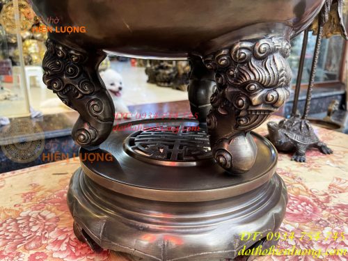 Bộ Ngũ Sự Đỉnh Sòi Cao 65cm Màu Hun Bằng Đồng Giả Cổ