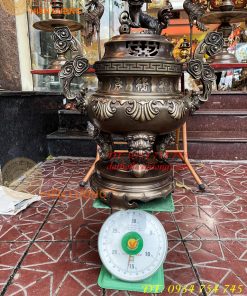 Bộ Ngũ Sự Đỉnh Sòi Cao 65cm Màu Hun Bằng Đồng Giả Cổ