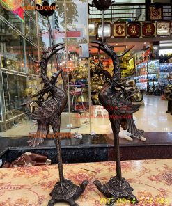 Bộ Ngũ Sự Đỉnh Sòi Cao 65cm Màu Hun Bằng Đồng Giả Cổ