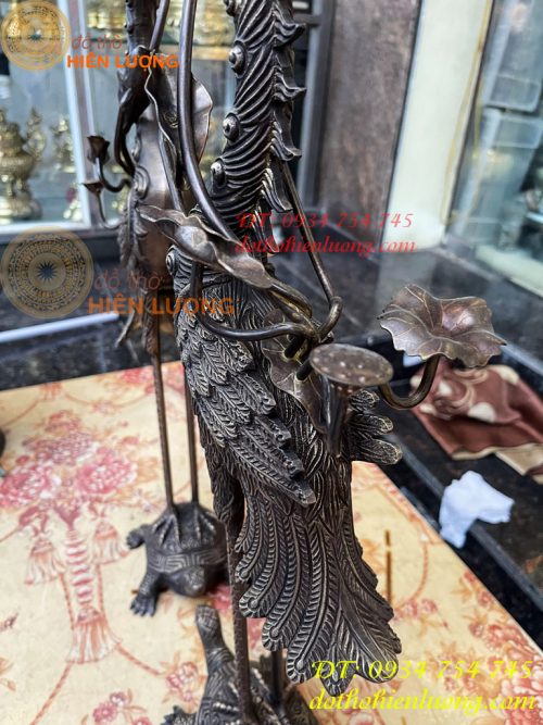 Bộ Ngũ Sự Đỉnh Sòi Cao 65cm Màu Hun Bằng Đồng Giả Cổ
