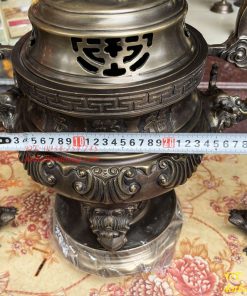 Bộ Ngũ Sự Đỉnh Sòi Cao 60cm Bằng Đồng Hun Giả Cổ