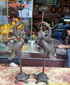 Bộ Ngũ Sự Đỉnh Sòi Cao 60cm Bằng Đồng Hun Giả Cổ