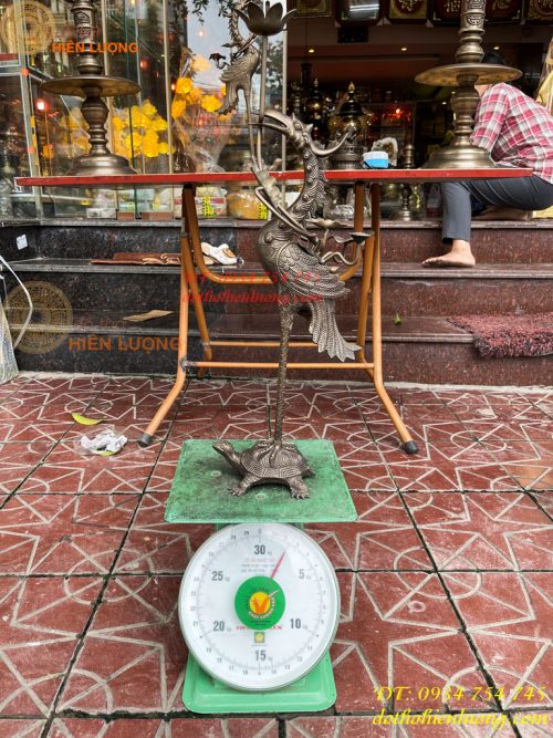 Bộ Ngũ Sự Đỉnh Sòi Cao 60cm Bằng Đồng Hun Giả Cổ