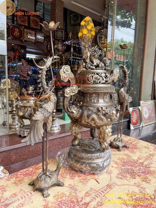 Bộ Ngũ Sự Đỉnh Rồng Cao 65cm Bằng Đồng Hai Công Nghệ