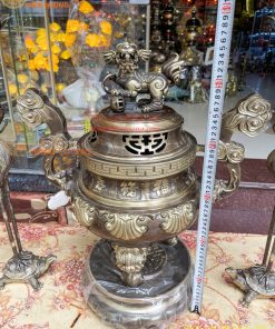 Bộ Ngũ Sự Đỉnh Sòi Cao 55cm Bằng Đồng Hai Công Nghệ