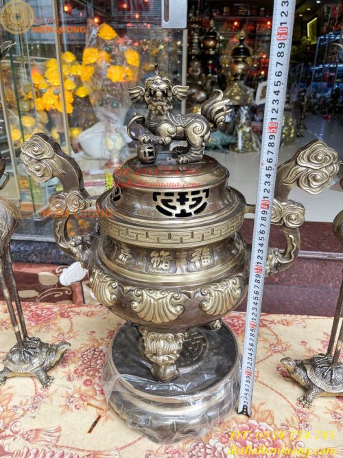 Bộ Ngũ Sự Đỉnh Sòi Cao 55cm Bằng Đồng Hai Công Nghệ