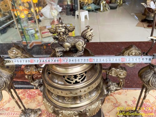 Bộ Ngũ Sự Đỉnh Sòi Cao 55cm Bằng Đồng Hai Công Nghệ