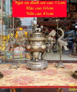 Bộ Ngũ Sự Đỉnh Sòi Cao 55cm Bằng Đồng Hai Công Nghệ