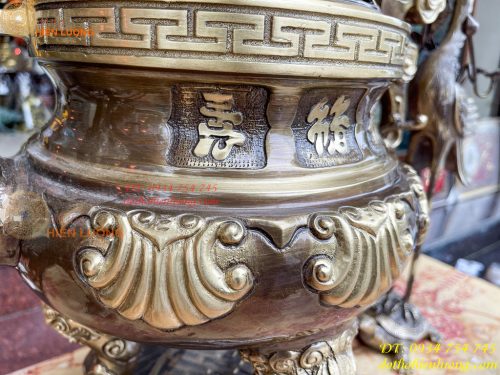 Bộ Ngũ Sự Đỉnh Sòi Cao 55cm Bằng Đồng Hai Công Nghệ
