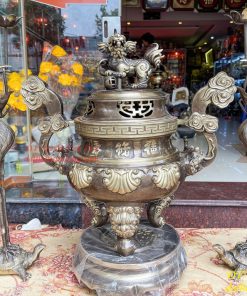 Bộ Ngũ Sự Đỉnh Sòi Cao 55cm Bằng Đồng Hai Công Nghệ