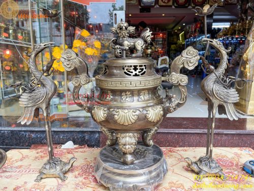 Bộ Ngũ Sự Đỉnh Sòi Cao 55cm Bằng Đồng Hai Công Nghệ